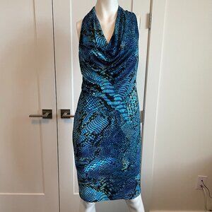 Anne Klein Sleeveless Deep Cowl Nk Reptile Print Poly Blend Dress Blue Blk Sz 4